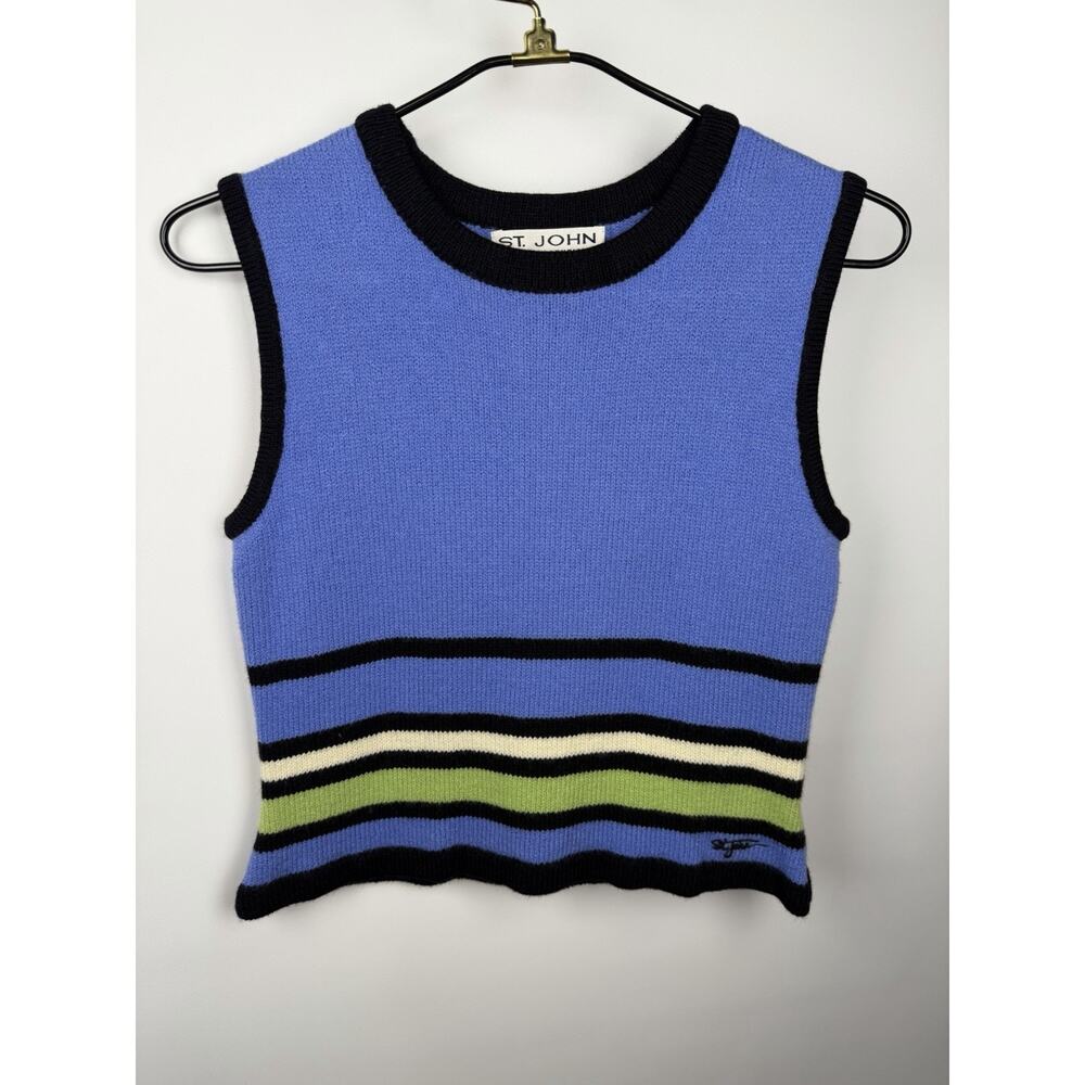 Vintage St. John Sports Essentials Wool Sweater Vest Made In Usa Small Blue